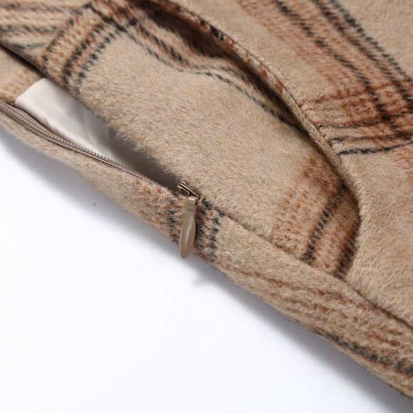 Womens Long Khaki New Elastic Waist A-Line Pleated Tartan Long Plaid Wool Skirts - Picture 4 of 5